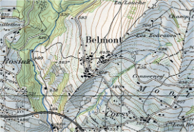 Karte Belmont (VD) um 1950