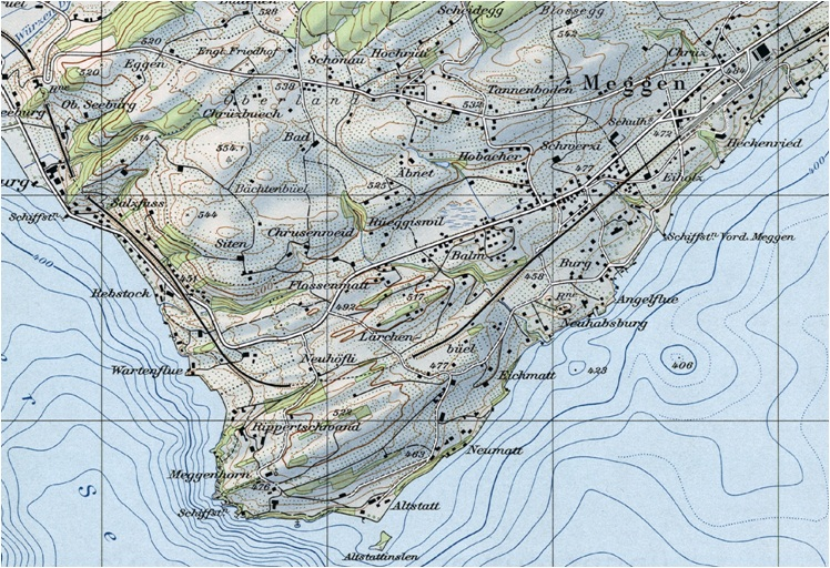 Karte Meggen (LU) um 1950