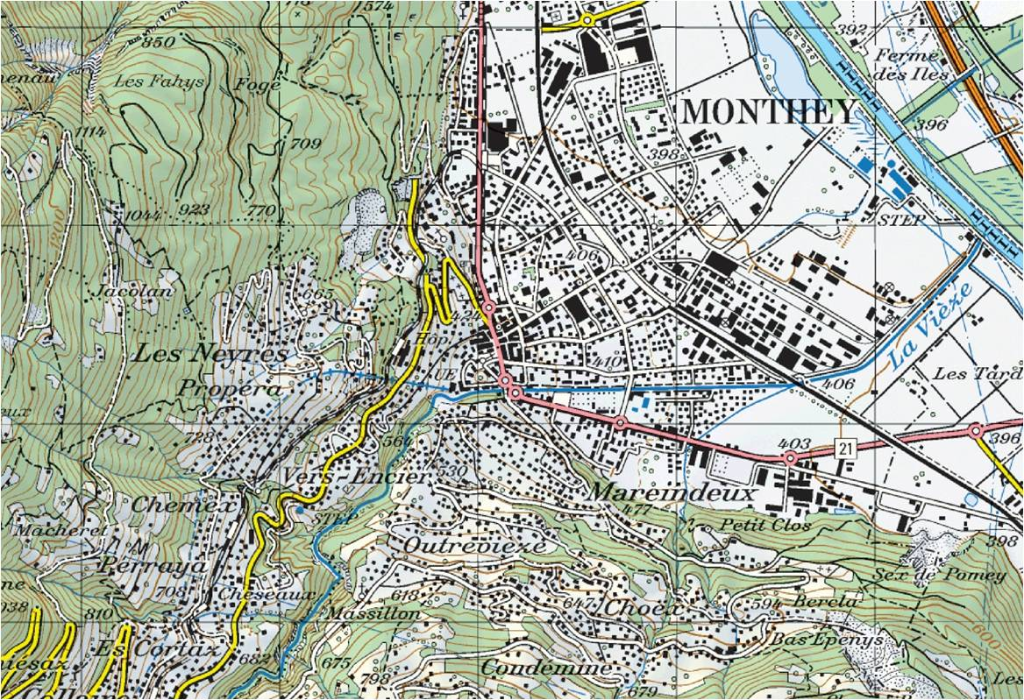 Karte Monthey (VS) heute, © swisstopo