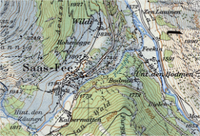 Karte Saas-Fee (VS) um 1950, © swisstopo