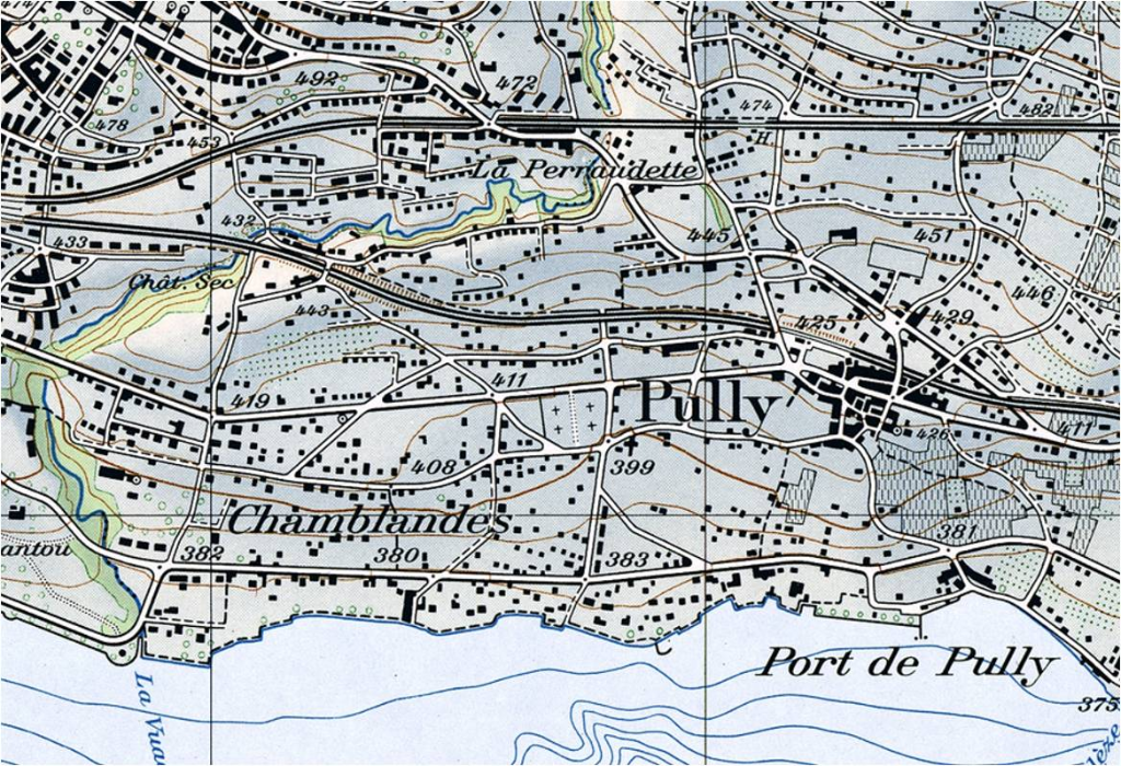 Karte Pully (VD) um 1950