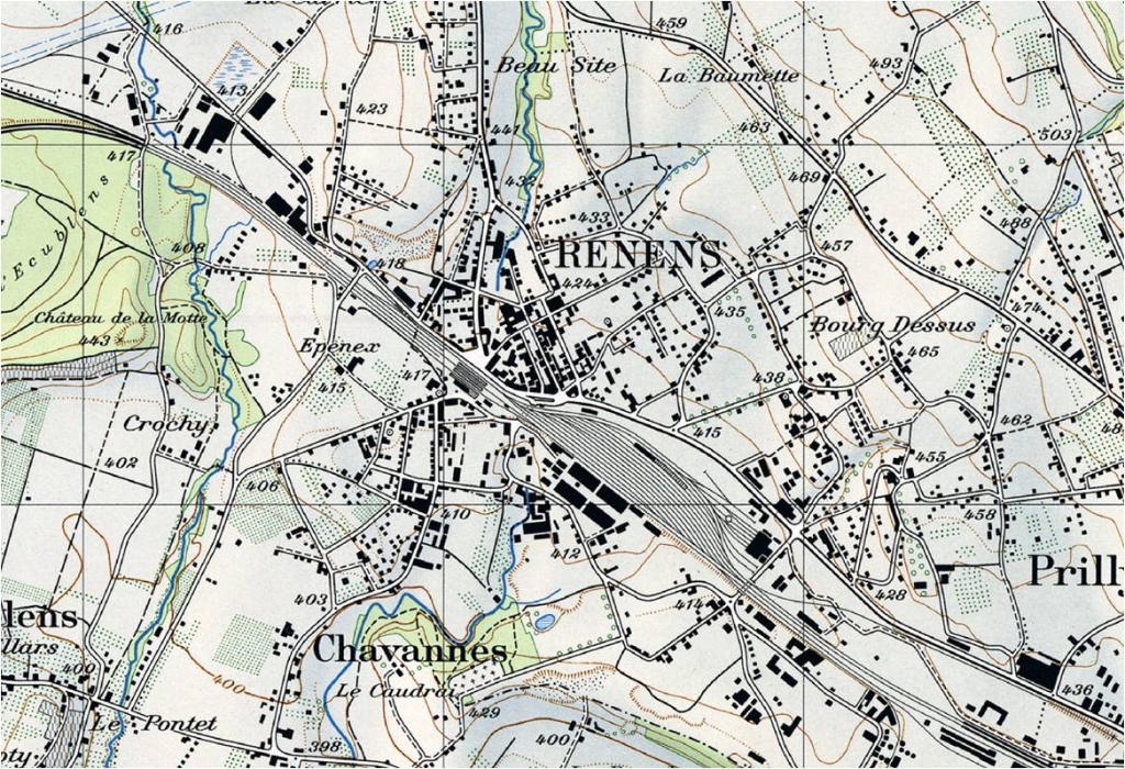 Karte Renens (VD) um 1950
