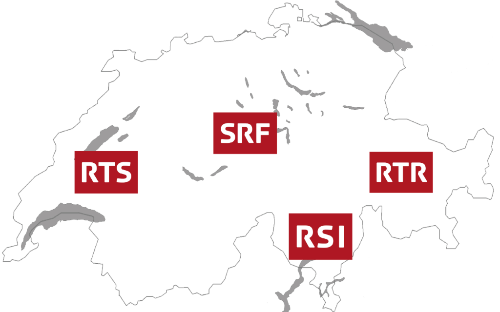 Schweizer Karte mit den Logos der SRG