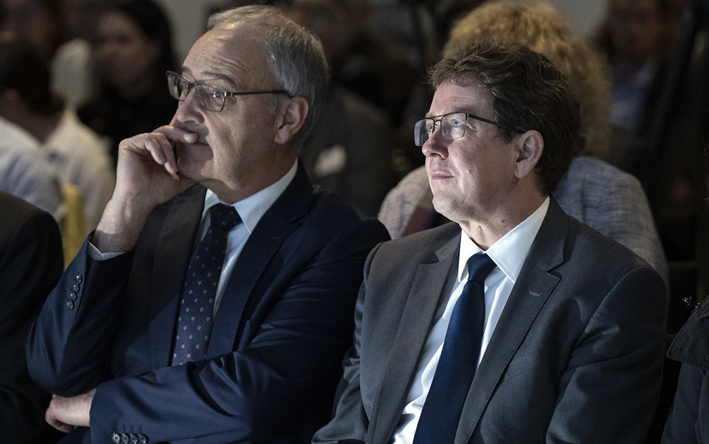 Die Bundesräte Guy Parmelin und Albert Rösti an der Veranstaltung der Winter-Energiespar-Initiative
