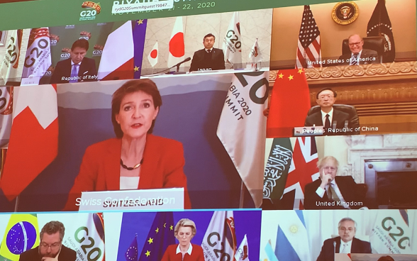 La présidente de la Confédération Simonetta Sommaruga au sommet virtuel du G20