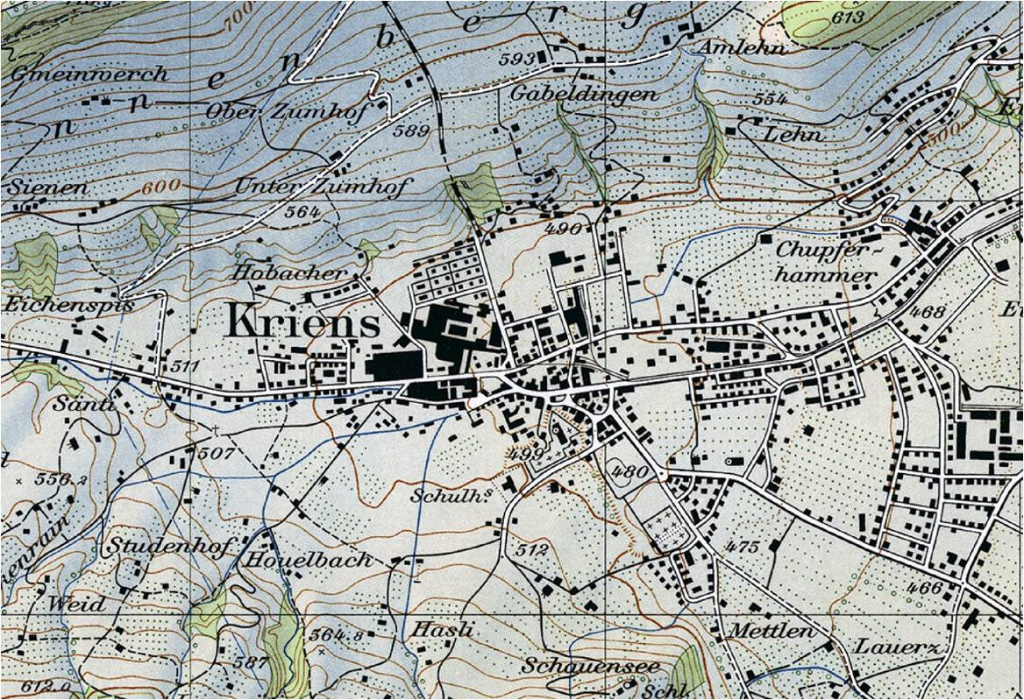 Carte de Kriens (LU) en 1950