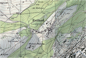Carte d'Evilard (BE) en 1950