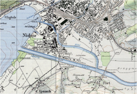 Carte de Nidau (BE) en 1950