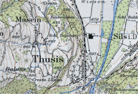 Carte de Thusis (GR) en 1950, © swisstopo