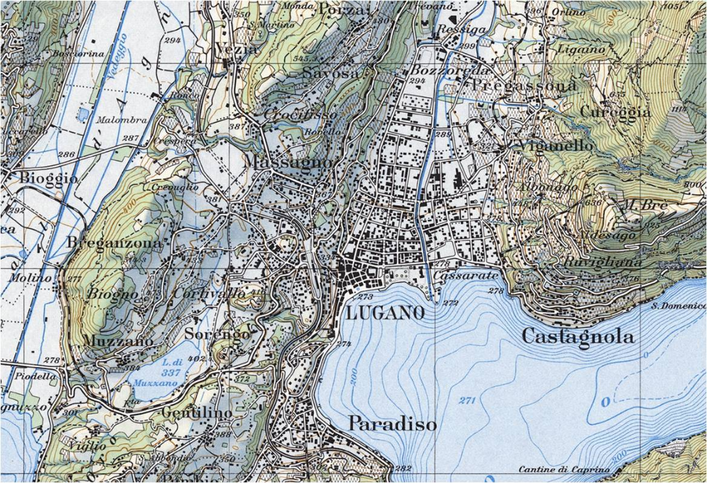 Carte de Lugano (TI) en 1950, © swisstopo