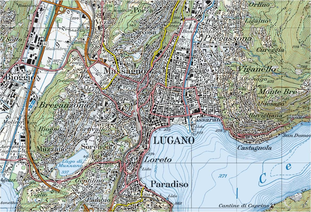 Carte de Lugano (TI) aujourd'hui, © swisstopo