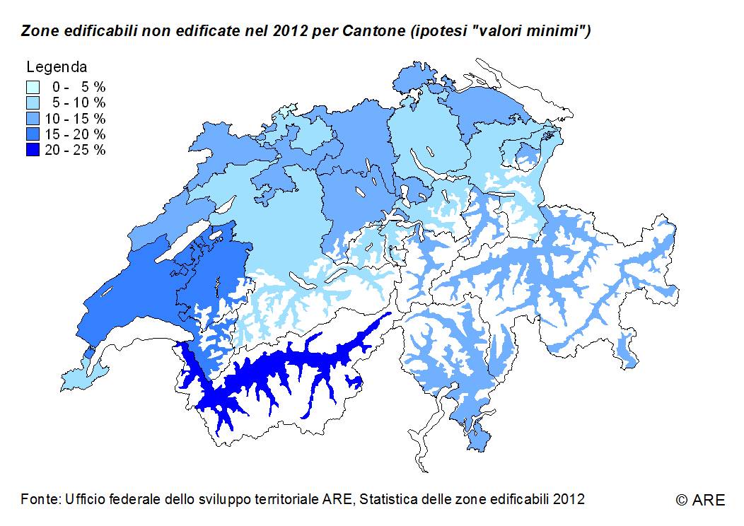Zone edificabili non edificate nel 2012 per Cantone